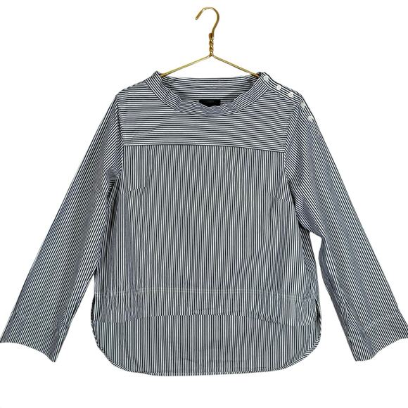 J.Crew Navy White Striped Funnelneck Pullover Top Cotton Poplin Size 14 - Picture 2 of 9